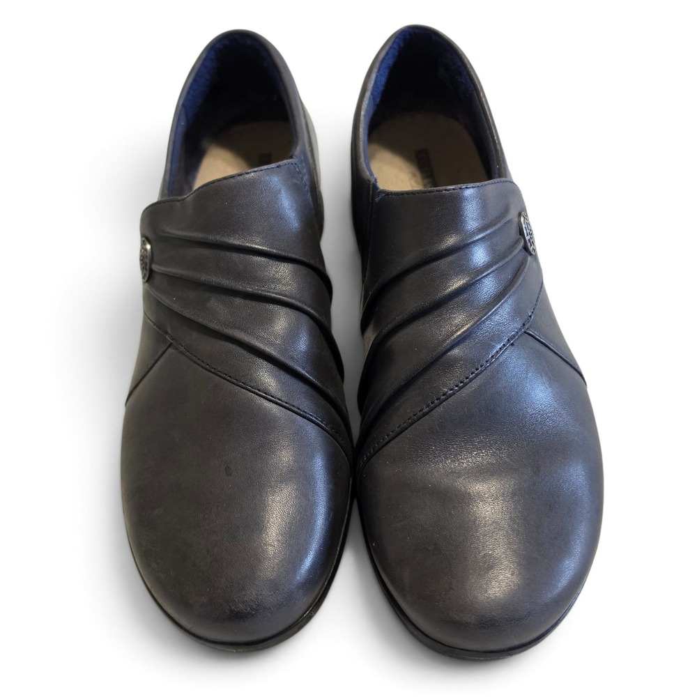 Clarks Collection Cheyn Madi Leather Slip On Black Flats With Button Women's 8